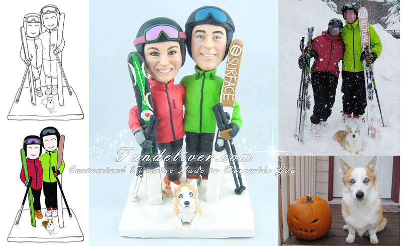 couple skiing cake topper 